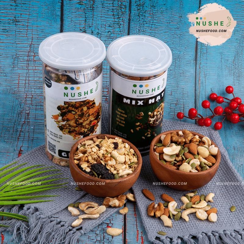 COMBO ĂN SÁNG 500gr/1hộp, NUSHEFOOD, Combo Gồm Granola 50% Yến Mạch và Mix Hạt, Ăn Kiêng Lành Mạnh, Giảm Cân Hiệu Quả