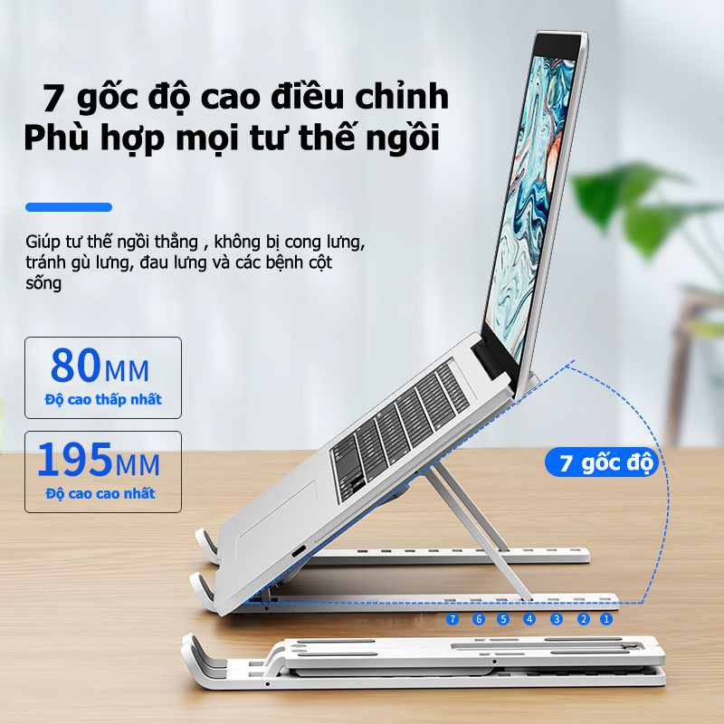 Giá đỡ laptop hỗ trợ tản nhiệt có thể gấp gọn, điều chỉnh nhiều mức độ cao để Laptop, Ipad, Macbook HD00018 (Giao Màu Ngẫu Nhiên)