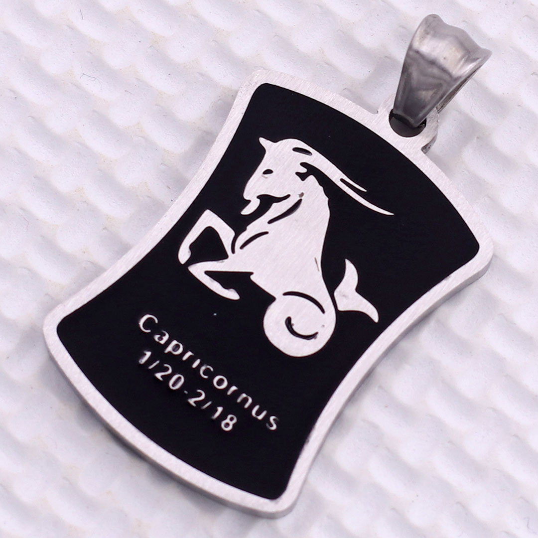 Mặt dây chuyền cung Ma Kết - Capricorn inox trắng kèm vòng cổ dây da đen + móc inox trắng, Cung hoàng đạo