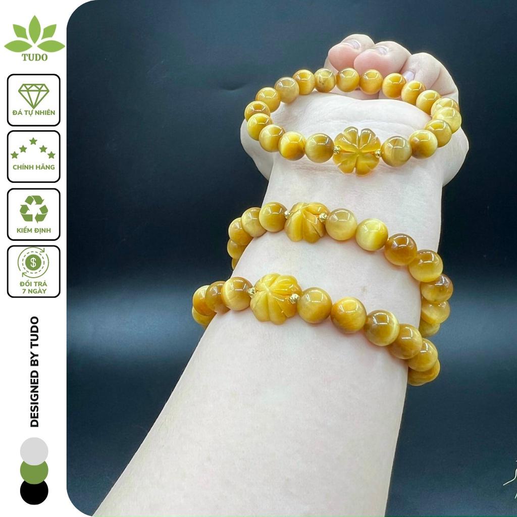 Vòng Tay Nữ Đẹp - Vòng Phong Thủy Mệnh Thổ, Kim TUDO VCVMHVT AU10K Charm Cỏ 4 Lá May Mắn B13K700