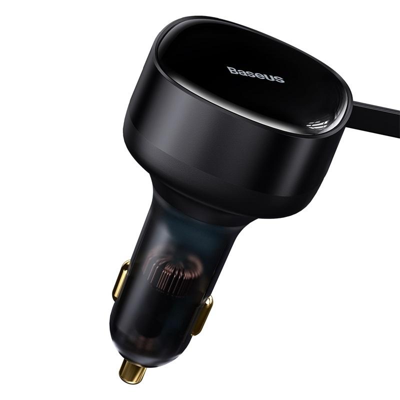 Tẩu Sạc Kèm Cáp Công Suất Cao Baseus Enjoyment Retractable 2-in-1 Car Charger C+L 30W (Hàng chính hãng)