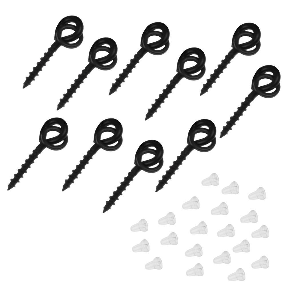 10Pcs Bait Screws with Rings + 20Pcs Hook Stops Stopers Carp Fishing Tackle Rigs