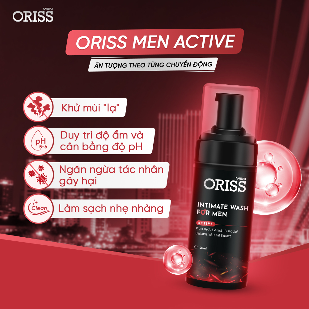 Hình ảnh Dung Dịch Vệ Sinh Chuyên Biệt Cho Nam Dạng Bọt Oriss Men Active - 120ml/chai