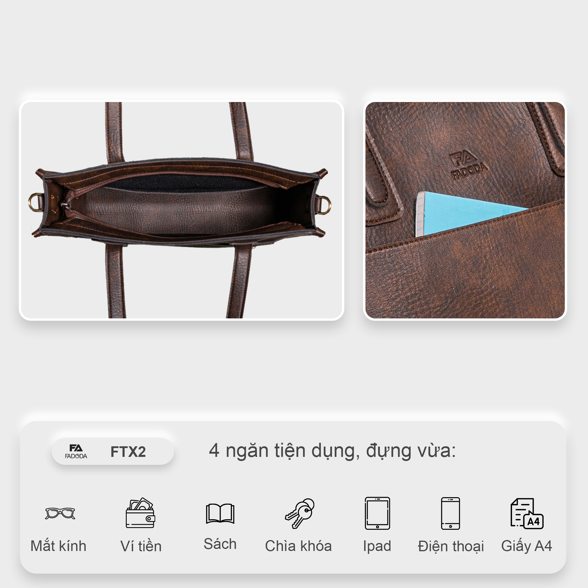 Túi xách da công sở nữ đựng laptop FTX2- FADODA