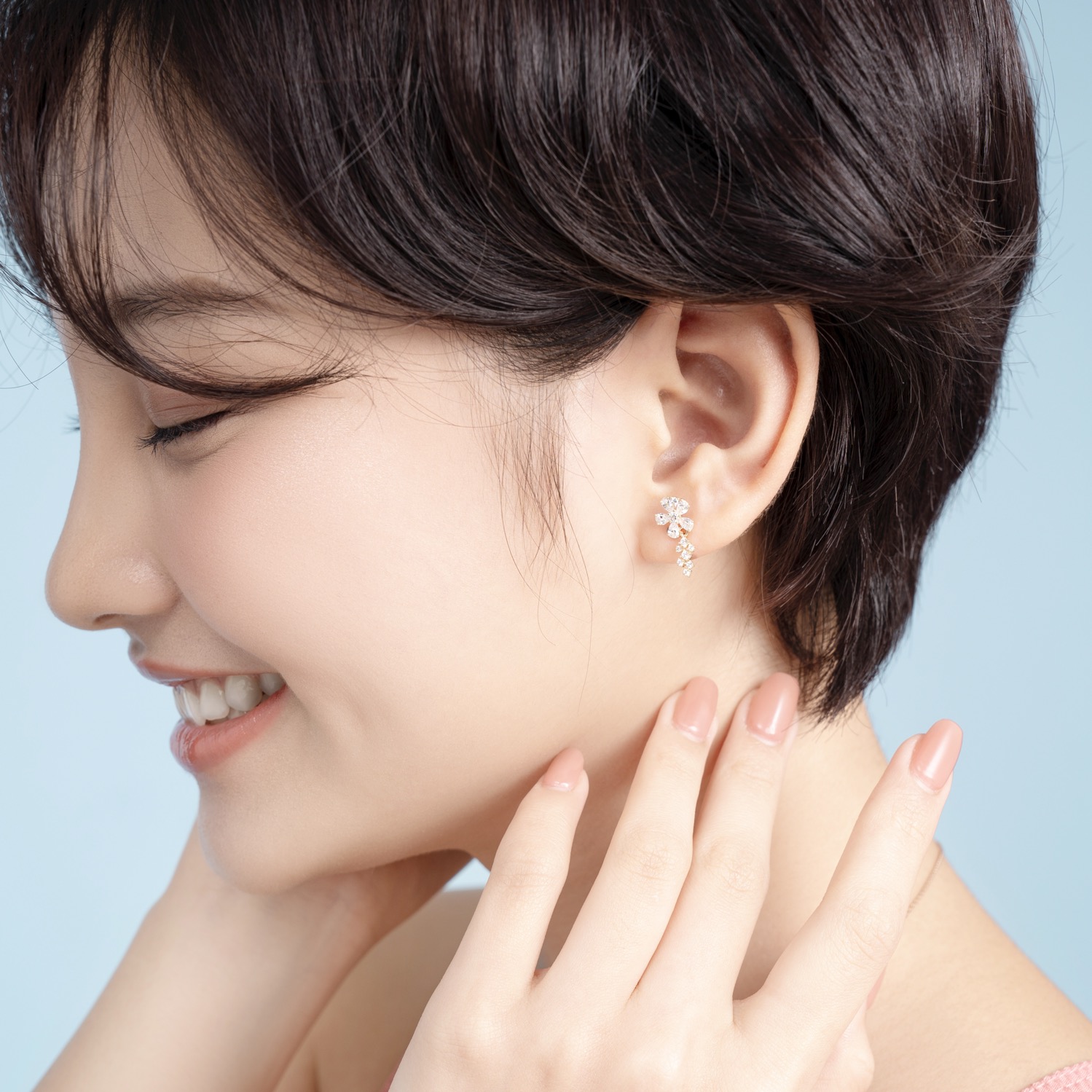 Bông Tai Nữ Vàng 14K Thiết Kế Họa Tiết Hình Hoa Rơi Đá CZ Cao Cấp Lấp Lánh BT371 Huy Thanh Jewelry
