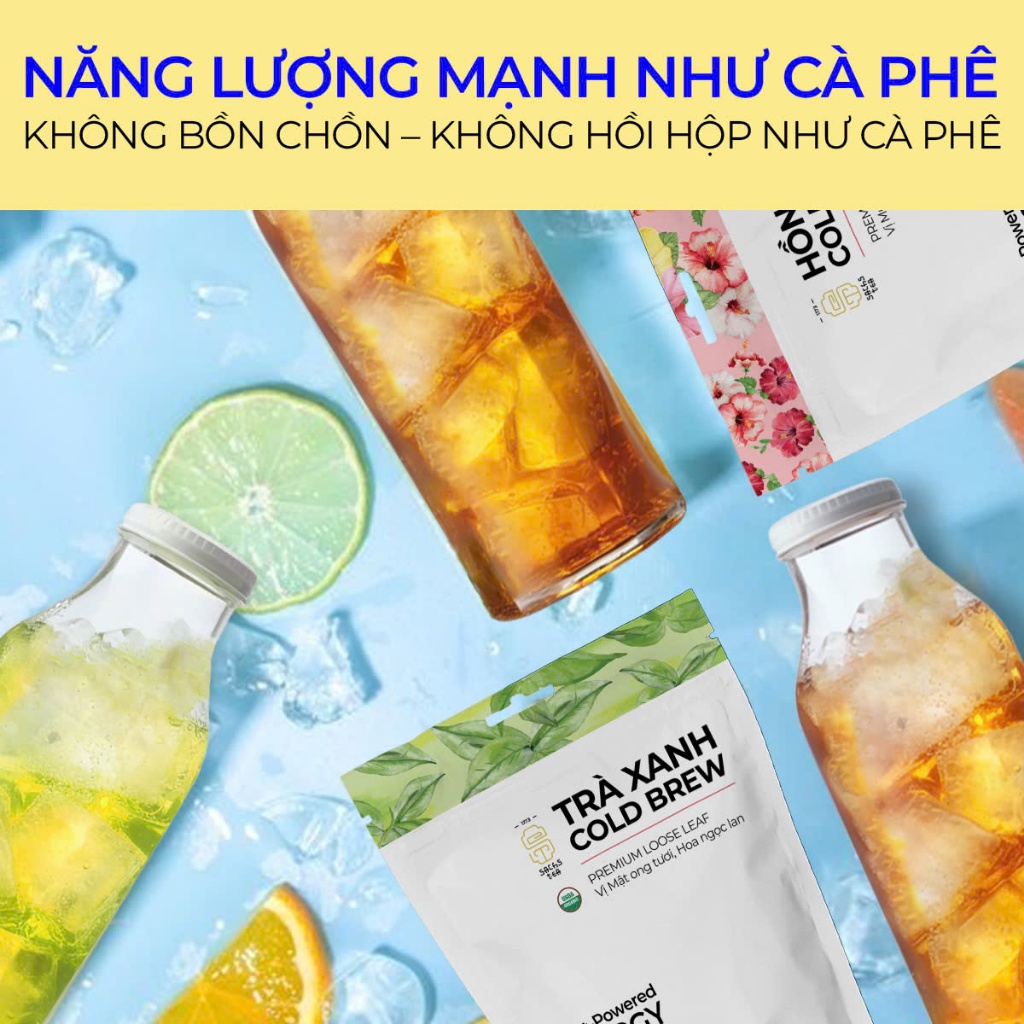 Combo Trà Cold Brew Trà Xanh &amp; Hồng Trà Hữu Cơ - Chứng Nhận USA Organic, Nguyên Lá, Túi Zip 100g