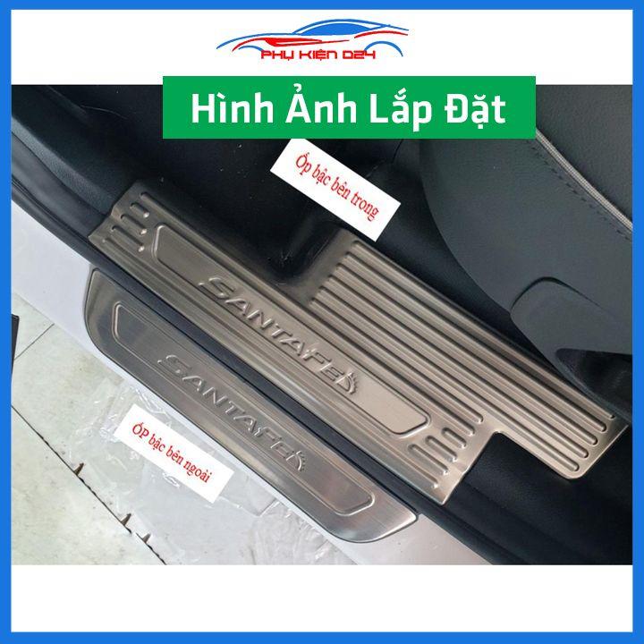 Bộ ốp bậc cửa trong ngoài nẹp bước chân Santafe 2019-2020-2021-2022 Inox chống trầy trang trí xe