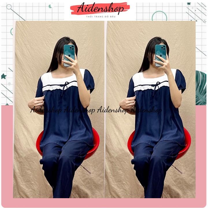 Đồ bộ sau sinh mùa hè chất đũi mát mùa hè 2021 áo cộc quần dài