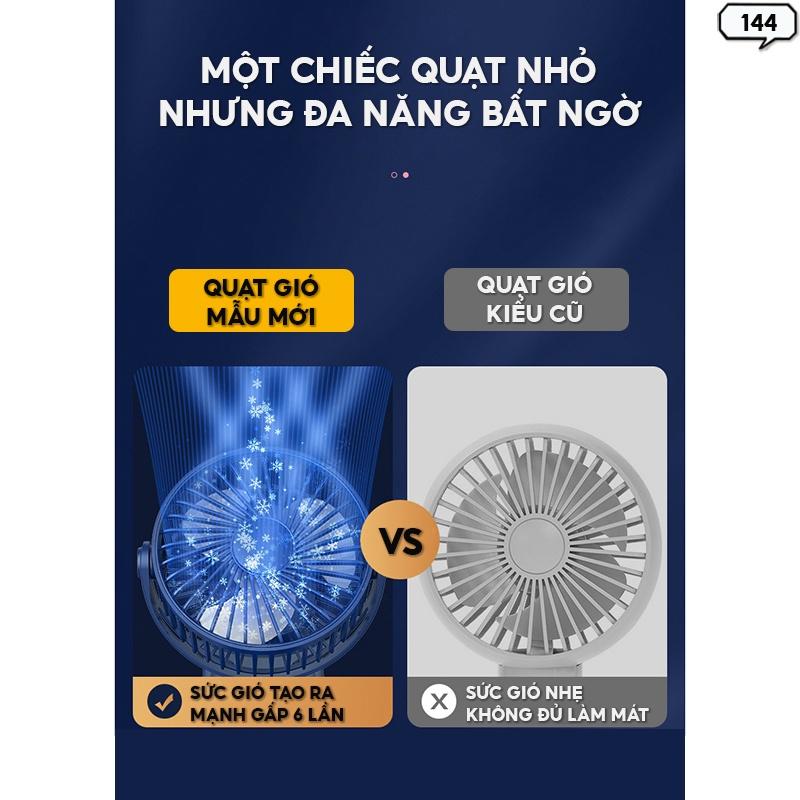 Quạt Tích Điện Sạc Pin Mini Kẹp Bàn Nhiều Màu Trẻ Trung Thời Trang Dung Lượng Khủng 144