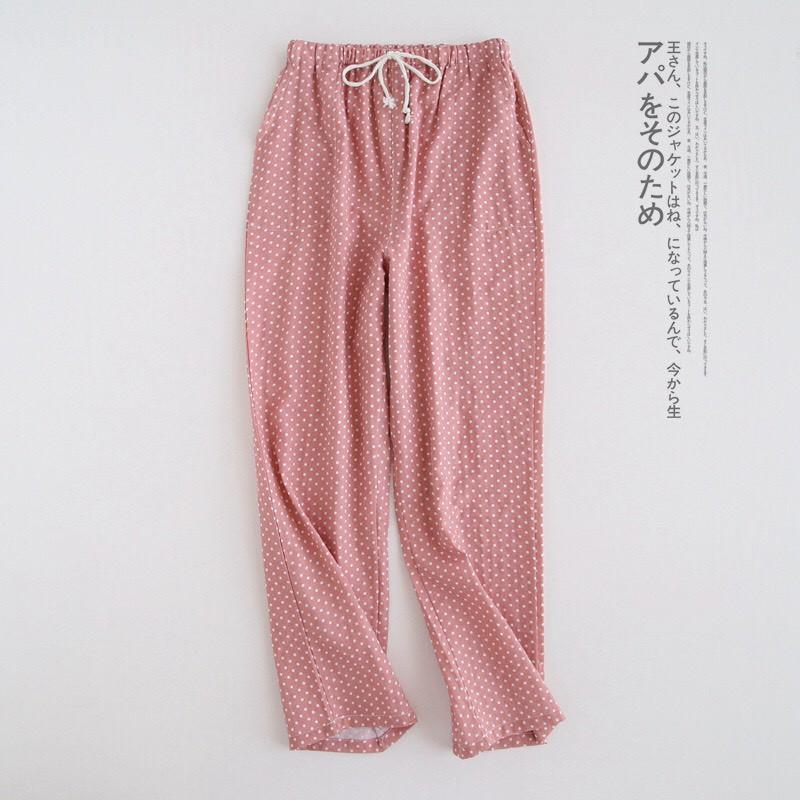 Quần suông xô cotton chấm bi