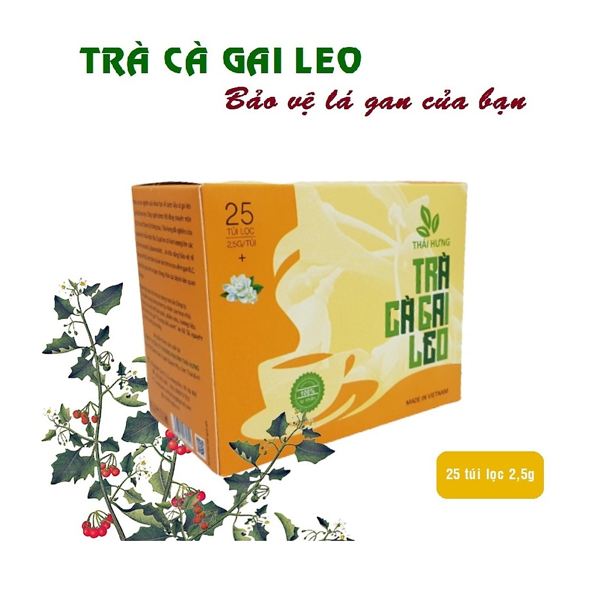 Trà Cà Gai leo Thượng hạng Thái Hưng 25 túi lọc x 3g - Thượng hạng, Thanh nhiệt, Giải độc, mát gan 100% tự nhiên