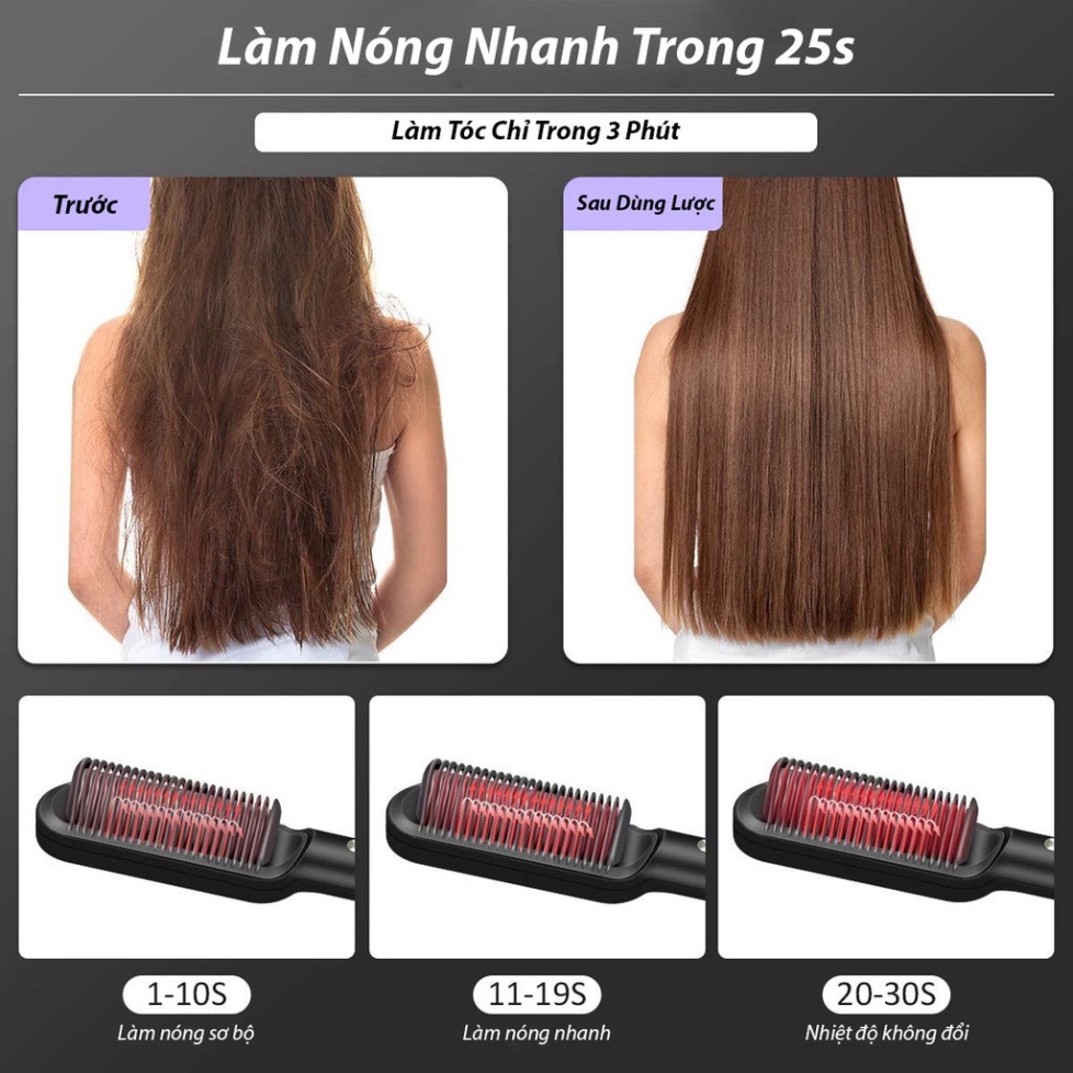 Lược điện chải tóc TEKKIN TI-158 tạo kiểu uốn thẳng 6 mức nhiệt - Hàng chính hãng