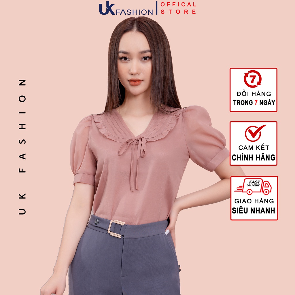 Áo Sơ Mi UK Fashion Thiết Kế Cổ V Bèo Tay Phồng Chất Vải Nhập Hàn Cao Cấp Mềm Mịn Thanh Lịch NKFSM2202018