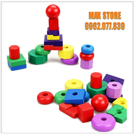 Tháp Xếp Chồng 3 Cọc Bằng Gỗ Các Hình Khối