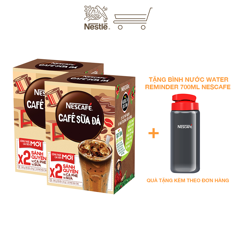 [Tặng 1 bình nước Water Reminder 700ml] Combo 2 hộp cà phê hòa tan Nescafé 3in1 cà phê sữa đá (Hộp 10 gói x 24g)