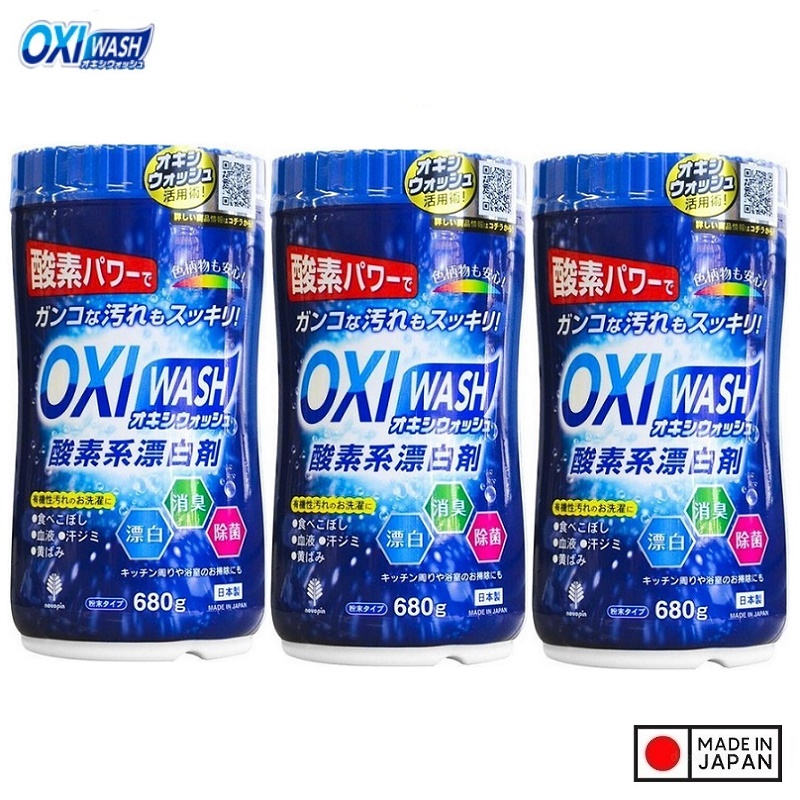 COMBO 03 HỘP BỘT TẨY TRẮNG ĐA NĂNG OXI WASH 680G - HÀNG NỘI ĐỊA NHẬT BẢN