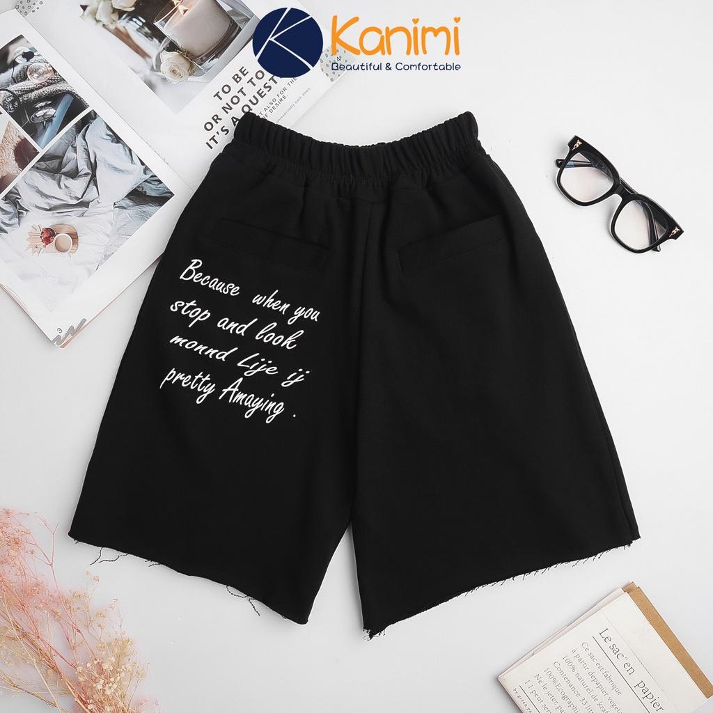 Quần đùi mặc nhà nữ in chữ sau Kanimi, quần đùi nữ phong cách Ulzzang Unisex - QN15