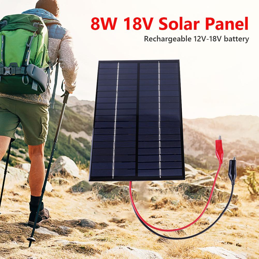 Bảng điều khiển năng lượng mặt trời không thấm nước 8W 18V Bảng đa tinh thể Di động ngoài trời Bộ sạc pin mặt trời DIY 200x130mm cho pin 12V-18V Màu sắc: Đen