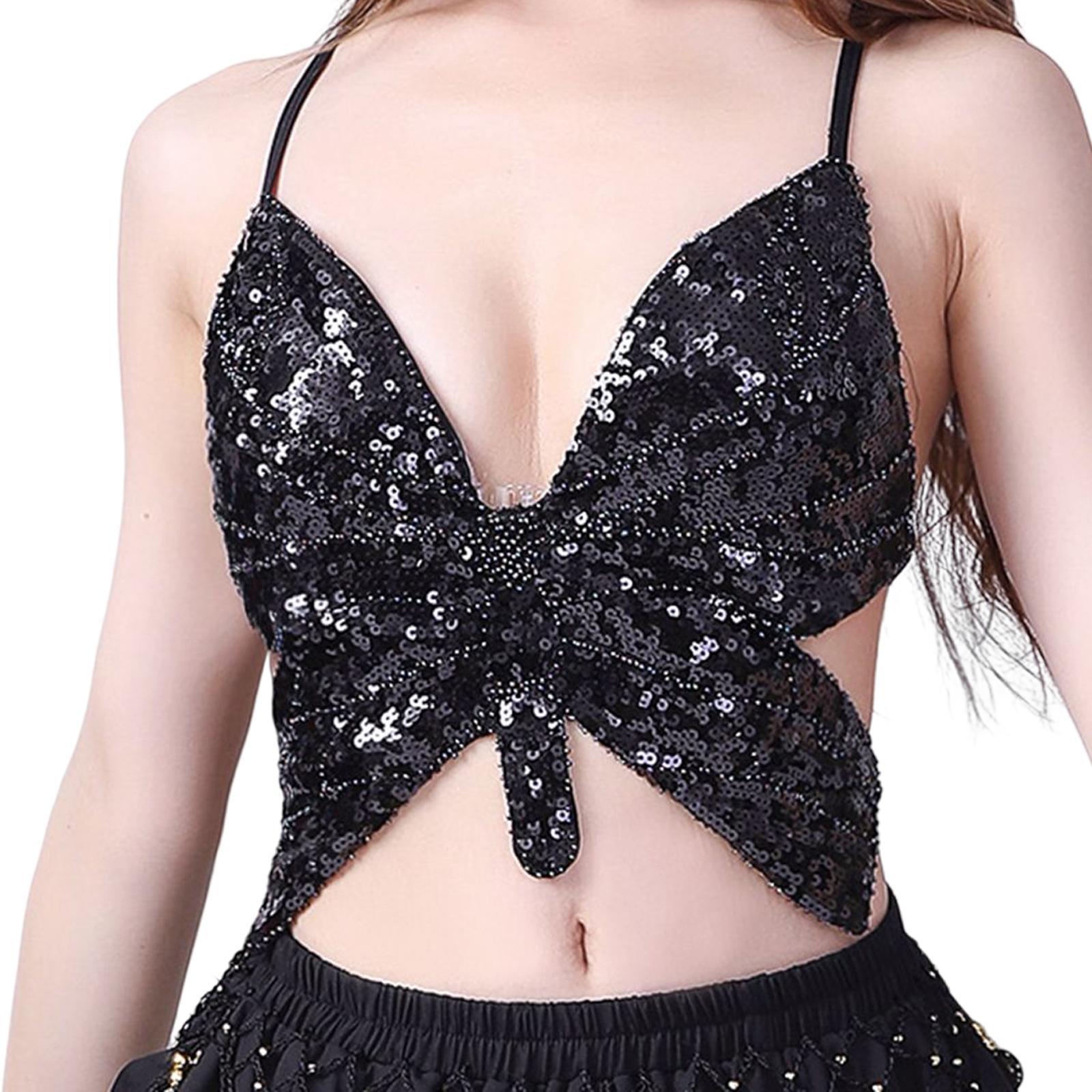Sequin Butterfly Crop Top Halloween Party Belly Dance Club Rave