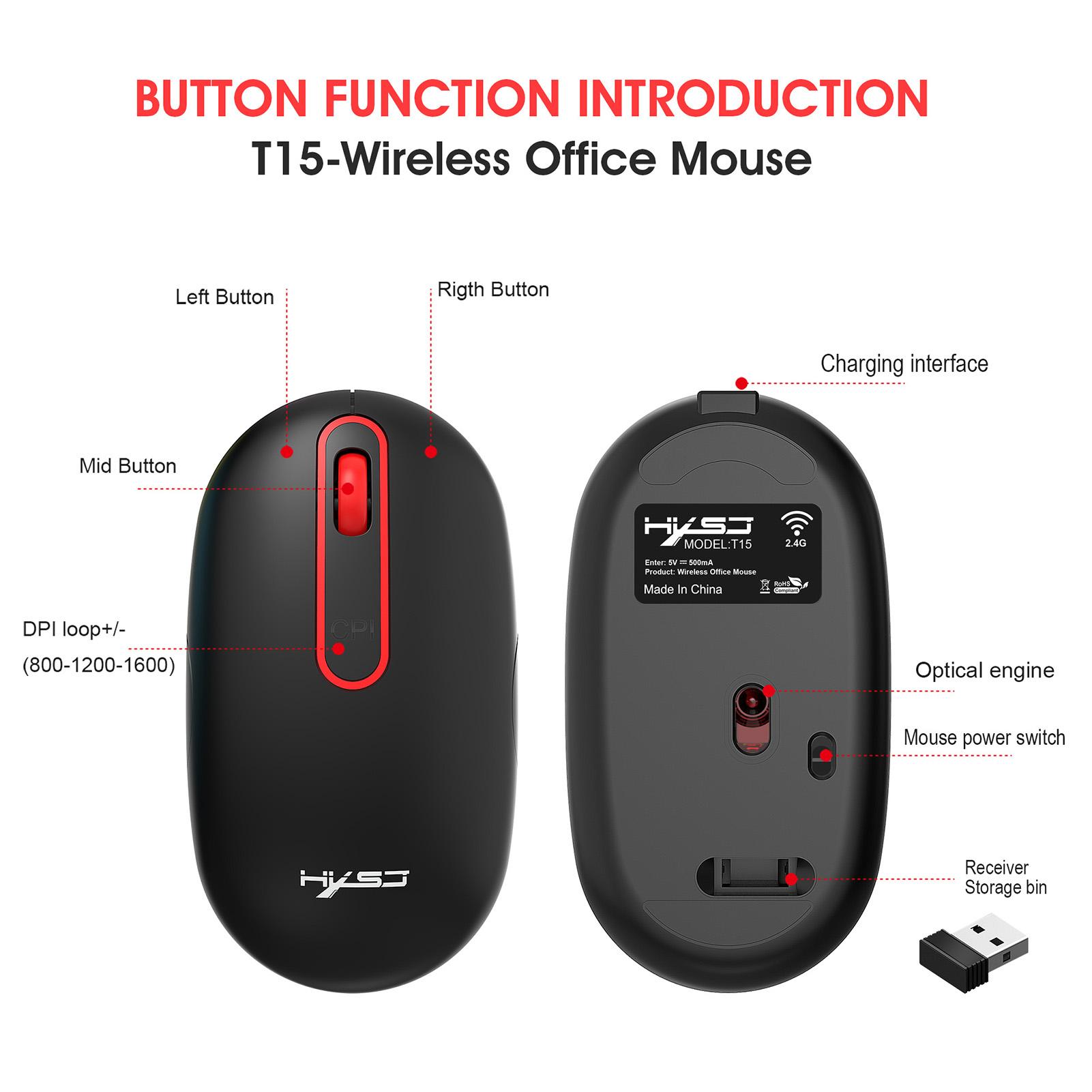 HXSJ T15 2.4G Wireless Charging Mouse Automatic Sleep Wireless Mute Office Mouse with Adjustable DPI White