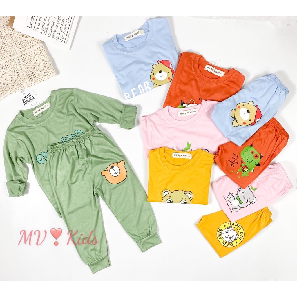 SALE Bộ Quần Áo Bé Gái, Bé Trai Minky Mom Vải Thun Lạnh in hình miu hồng... Dài Tay Cho Bé (MKDTL07)