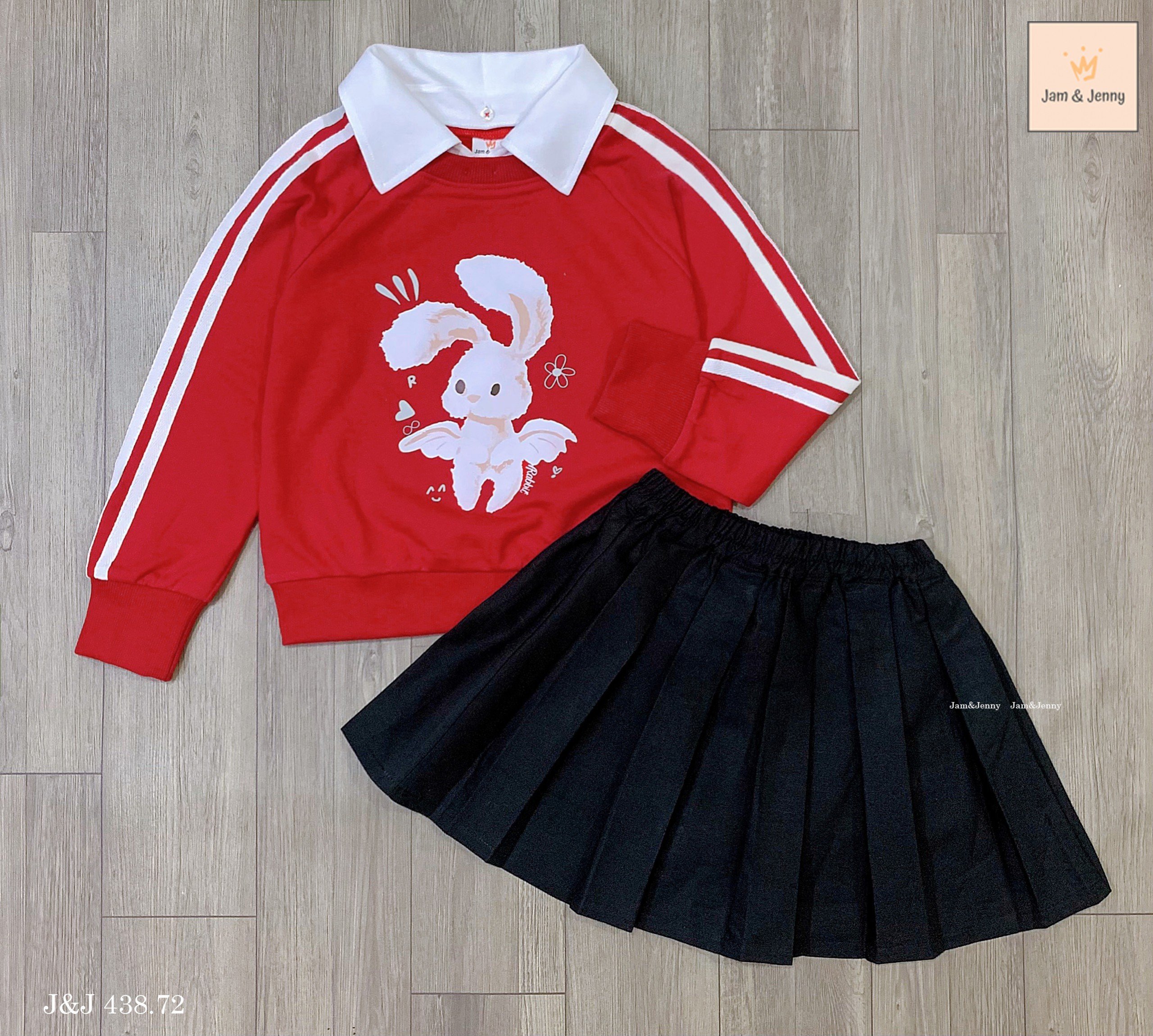 Set váy cho bé gái. Váy nỉ trẻ em nữ 2-12 tuổi hình thỏ cổ rời phong cách Hàn Quốc kiểu dáng thời trang