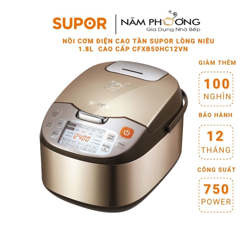 Nồi Cơm Điện Từ Cao Tần IH Lòng Nồi Niêu Supor CFXB50HC12VN-120 1.8L (Nâu) - Hàng chính hãng