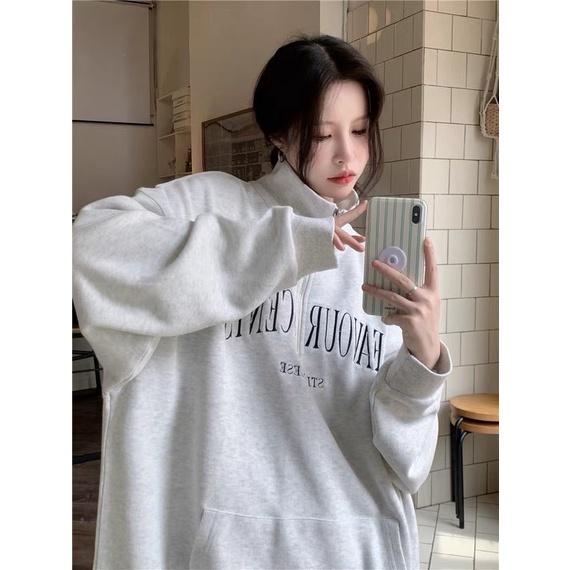 Áo Sweater Nỉ Zip Unisex Cổ Cao In Chữ FAVOUR