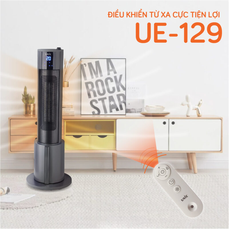 Máy Sưởi Gốm Nóng Lạnh Đa Năng Tiêu Chuẩn Đức 10 Độ Tới 35 Độ UNIE UE-129 Cảm Ứng Và Remote Công Suất 2200W- Hàng Chính Hãng