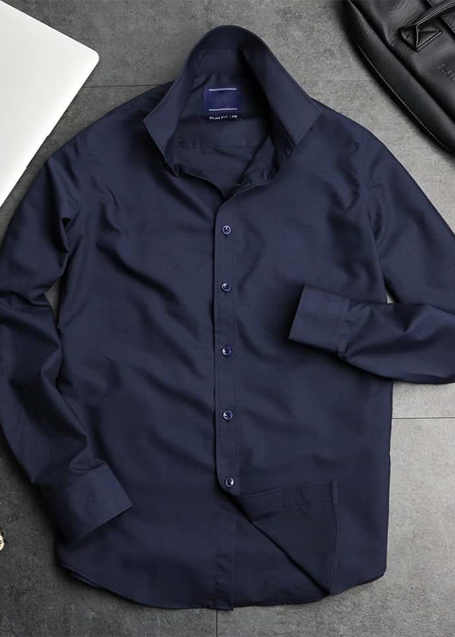 Áo sơ mi nam trơn, tay dài - Xanh navy - XXL