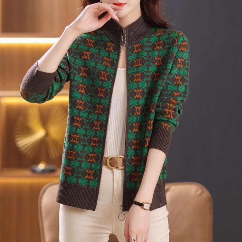 Áo khoác len Cardigan kéo khóa họa tiết trẻ trung len dệt kim mềm mại mã VAA0483