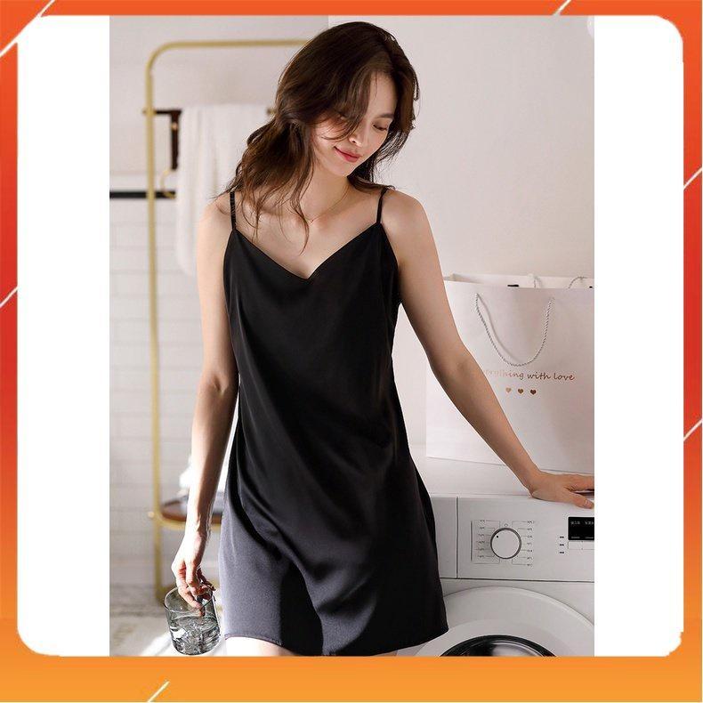 Váy Ngủ Sexy 2 Dây Dáng Suông Cơ Bản, Đen - Xanh Dương