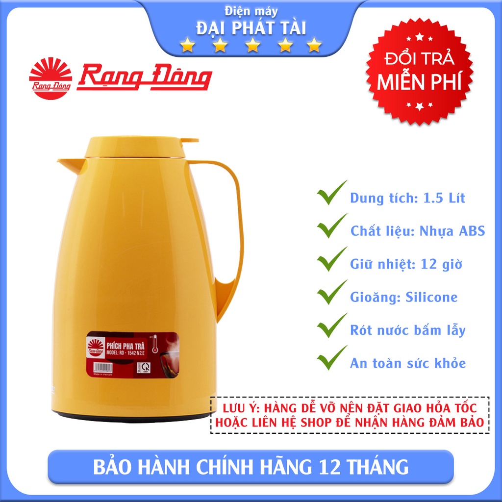 Phích nước pha trà 1542 N2 1,5 Lít Rạng Đông (Màu ngẫu nhiên)