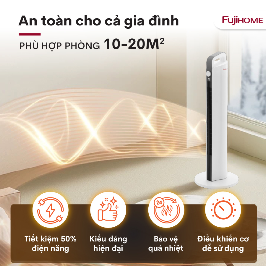 [Nhập XMAS2150K giảm 50K] Máy sưởi gốm không khô da nhập khẩu FUJIHOME FH2000 điều khiển từ xa, quạt sưởi ấm mini hẹn giờ, tự động ngắt ,không phát sáng, không đốt oxi- Hàng nhập khẩu