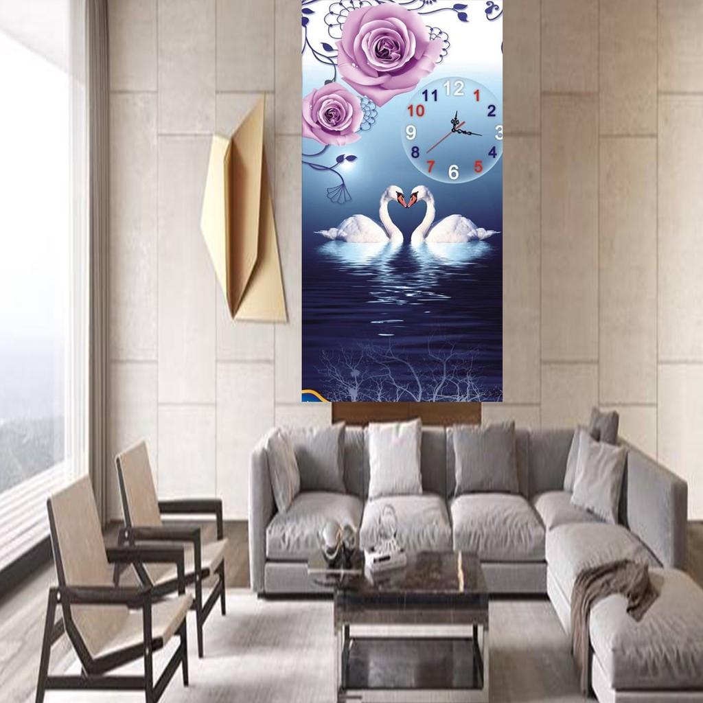 Tranh đá đồng hồ thiên nga DF2886 - kích thước: 60 * 110cm.