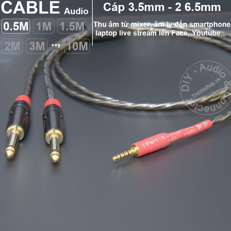 Cáp 3.5 ra 2 đầu 6.5 lõi đồng OFC Cáp livestream cho iPhone Android - Audio cable 3.5mm to 6.5mm copper core OFC