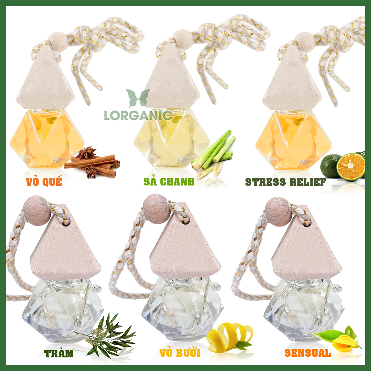 Tinh dầu thiên nhiên treo xe hơi, tủ áo Lorganic, hương thơm thiền tịnh