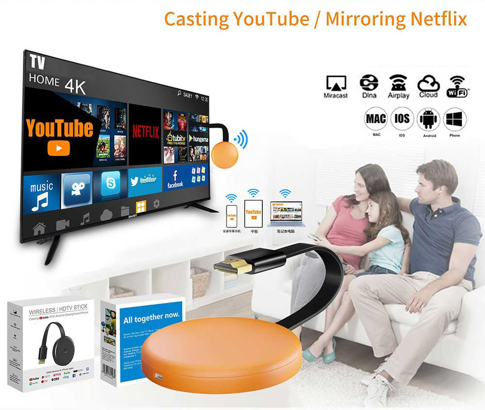 Bộ Kết Nối HDMI Không Dây Cho Điện Thoại Android, IOS Dùng Cho Máy Chiếu, TV Hỗ Trợ Độ Phân Giải Full HD 1080P. K13 Wireless Display Dongle 1080P FHD 2.4G WiFi Phone Screen Mirror Device Youtube Casting HDTV Stick for Android iOS