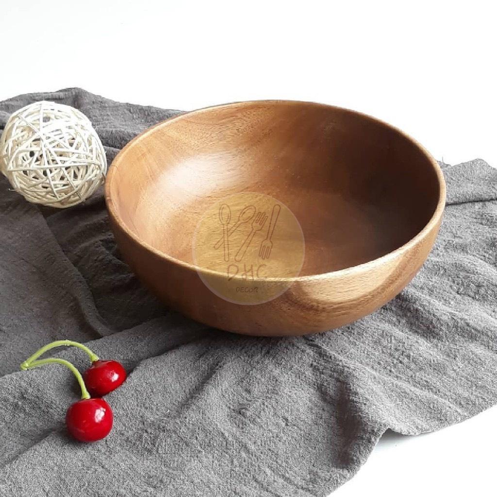 Bát gỗ Keo nguyên khối kích thước lớn đựng Salad/món trộn/hoa quả/đồ khô