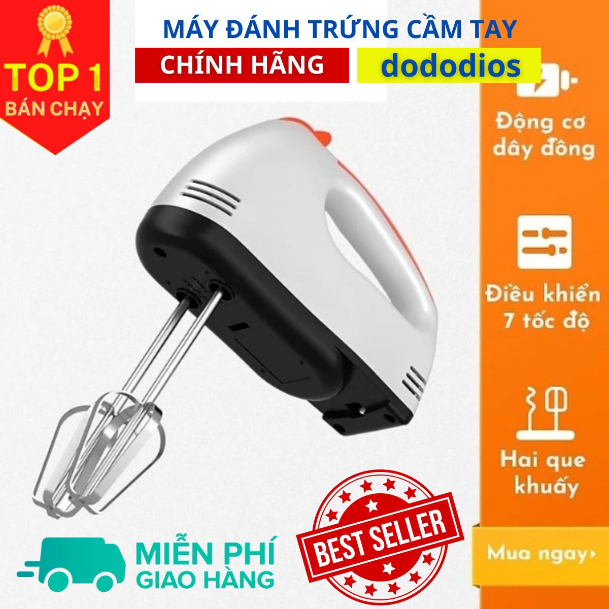 Hình ảnh Máy đánh trứng kem bơ cầm tay 7 tốc độ, làm bánh GE-M01A 7 tốc độ - Thép không gỉ bền bỉ, Máy đánh trứng cầm tay 7 Tốc Độ EJM501DGRY - Hàng chính hãng DoDoDios