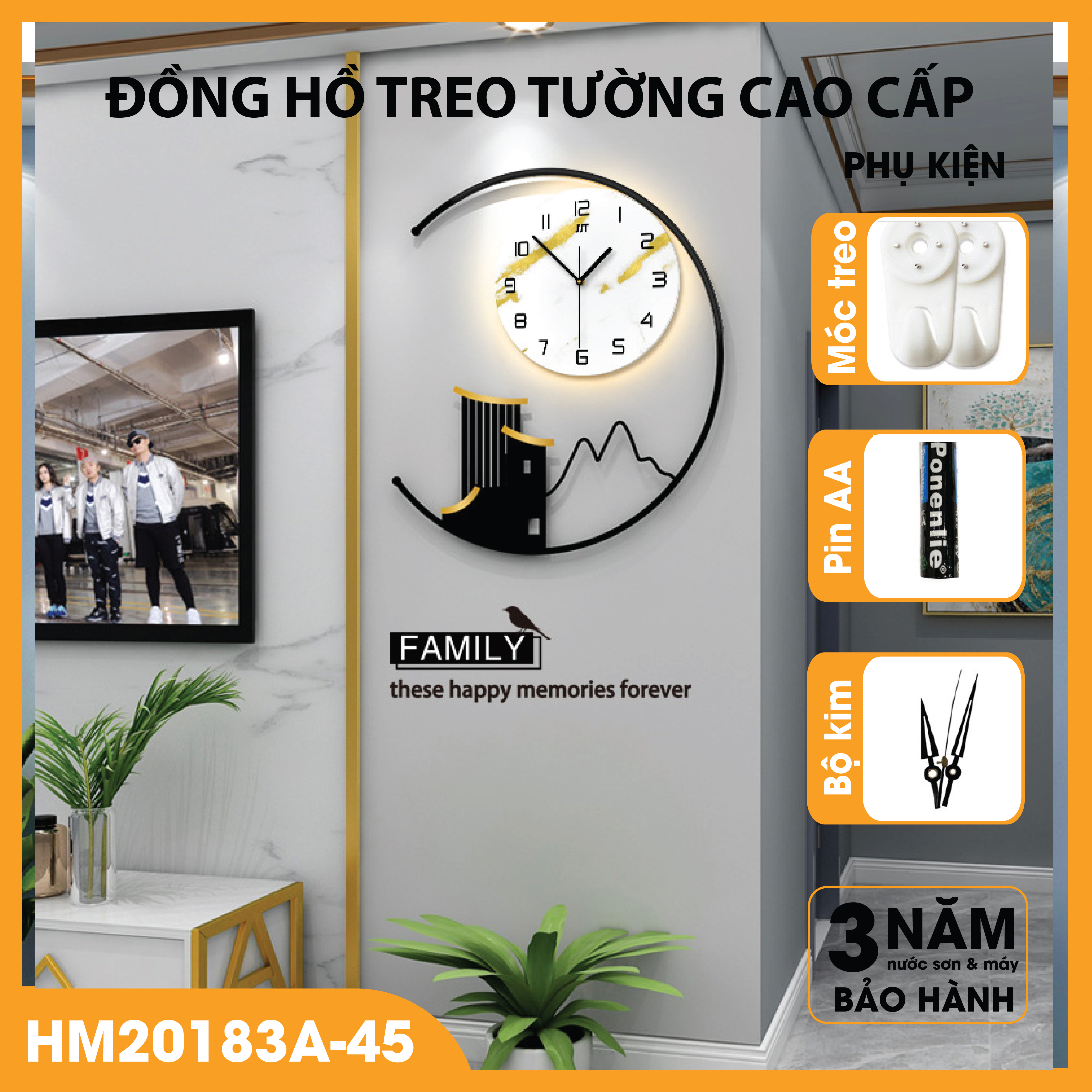 Đồng Hồ Treo Tường Trang Trí Bắc Âu Decor HM20183A-45