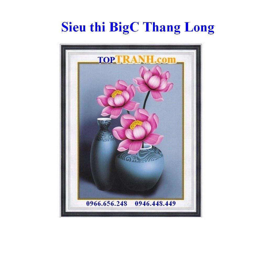 Tranh thêu chữ thập bình hoa sen hồng A1151 tranh thêu bình hoa nhỏ