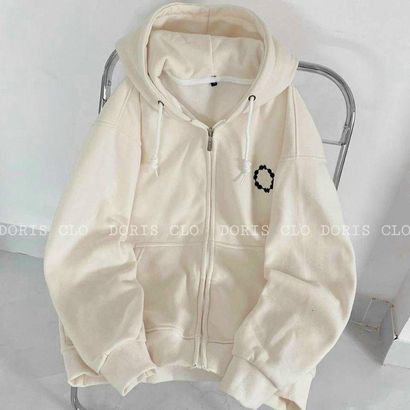 Áo khoác Hoodie nỉ trần bông có Zip Kéo Ulzzang form rộng unisex in hoạ tiết phối màu trẻ trung