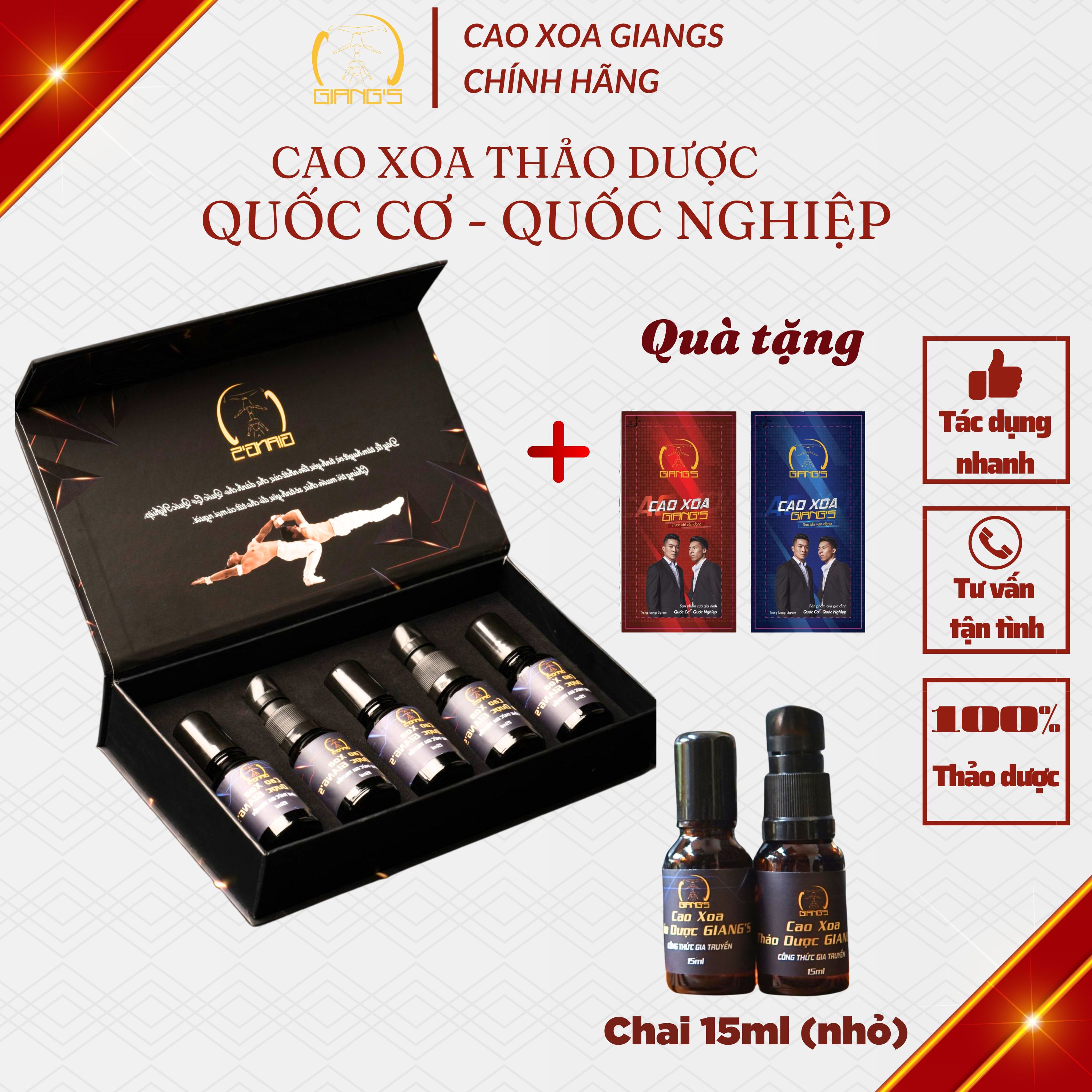 SET QUÀ TẶNG Cao Xoa Bóp Thảo Dược GIANG'S, Dầu xoa bóp gia truyền Quốc Cơ Quốc Nghiệp 15ml