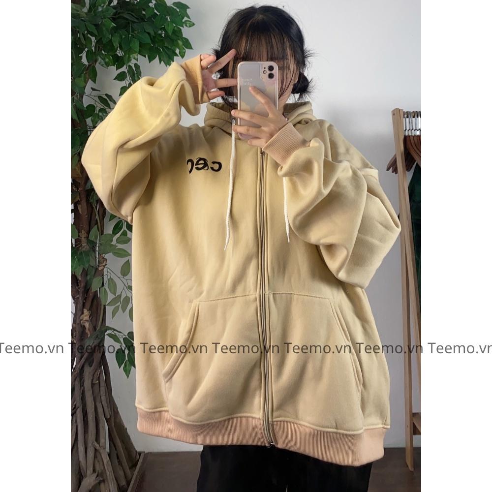 Áo khoác hoodie zip nỉ bông dày form rộng nam nữ có mũ khóa kéo đẹp nhiều mẫu trơn unisex HZ01 - Be trơn HZT