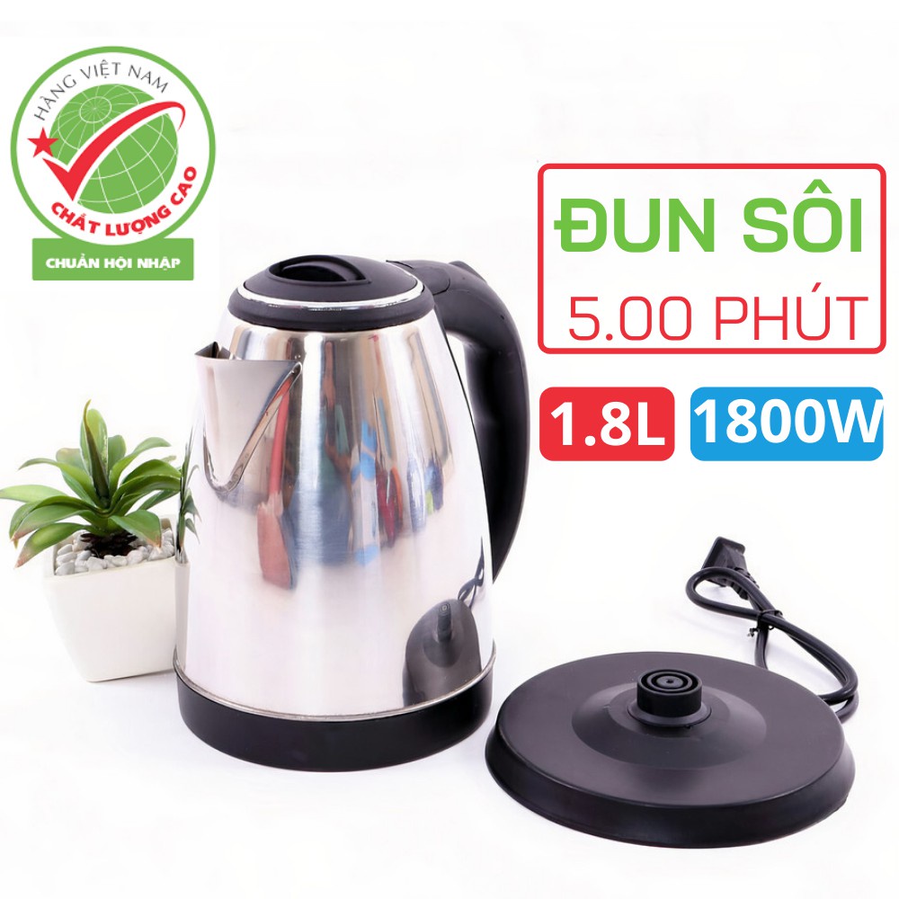 Ấm siêu tốc ELECTRIC KETTLE 1.8L - Ruột ấm  bằng inox cao cấp không gỉ,  Tay cầm cách nhiệt - Công suất lớn 1500W  Hàng chính hãng