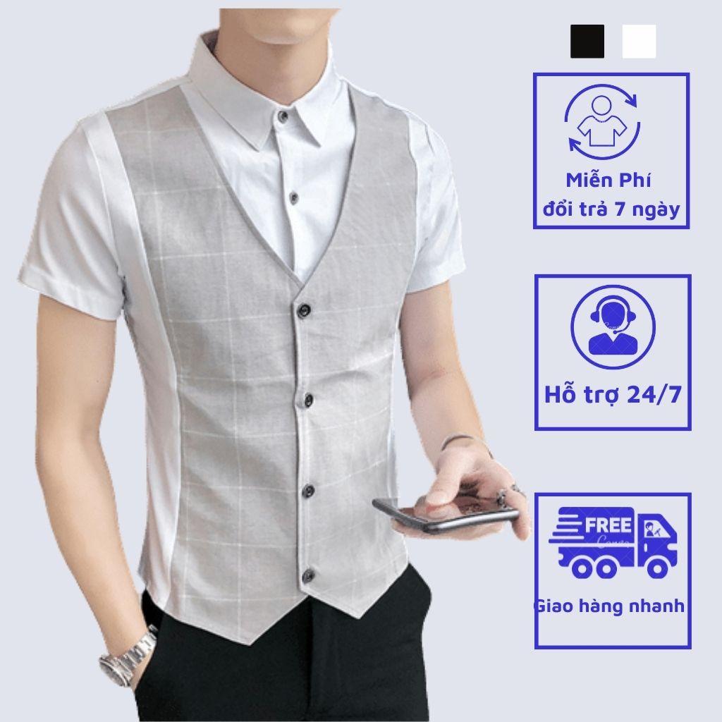 Áo sơ mi, Áo sơ mi nam cộc tay phối Gile, tạo điểm nổi bật cho chiếc áo của bạn sang trọng lịch lãm, trẻ trung, mã -H42