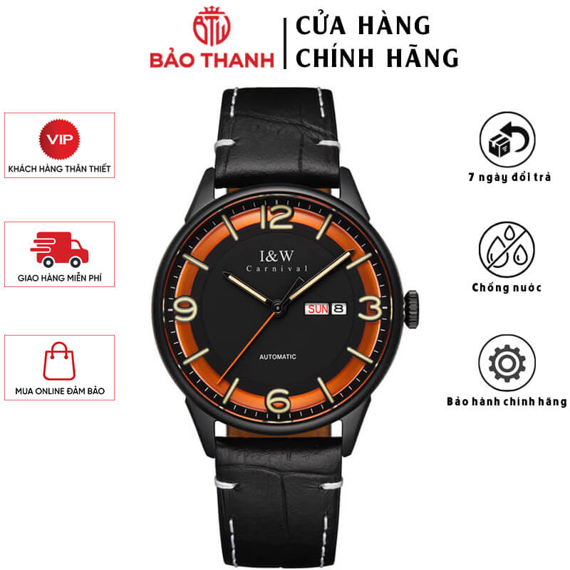 Đồng Hồ Nam I&W CARNIVAL 578G1 Chính Hãng Full Box Chống Nước Kính Chống Xước Dây Da Cao Cấp BH 24T