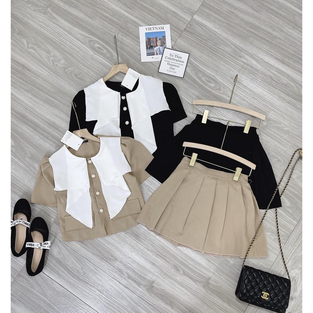 SET VEST CỔ BÈO MIX CHÂN VÁY XẾP LY XÒE CỰC ĐẸP