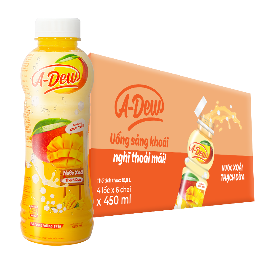 Nước Xoài Thạch Dừa A-Dew Chai 450ml - Lốc 6 Chai